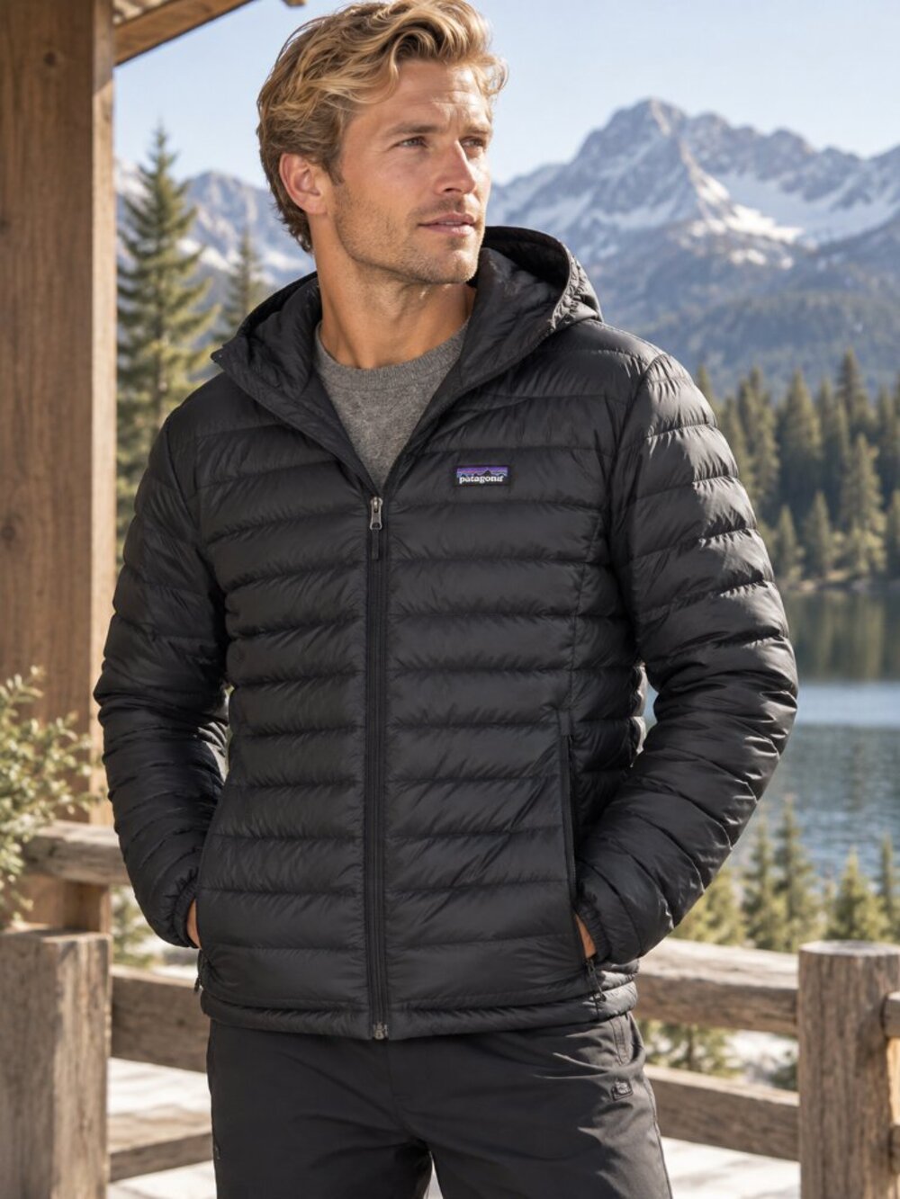 Patagonia Down Sweater Hooded Puffer Jacket Black Men's Size Small